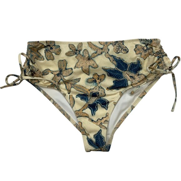 Ulla Johnson Lyria Bikini Bottom XS P Neutral Cream Blue Floral Ruched Tie Sides - Picture 1 of 10